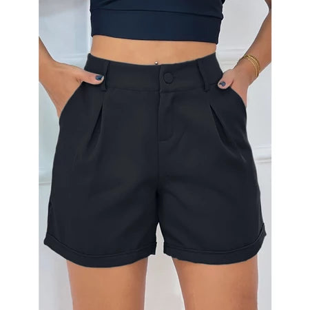 Short Feminino Alfaiataria Plissado Elegante e Confortável