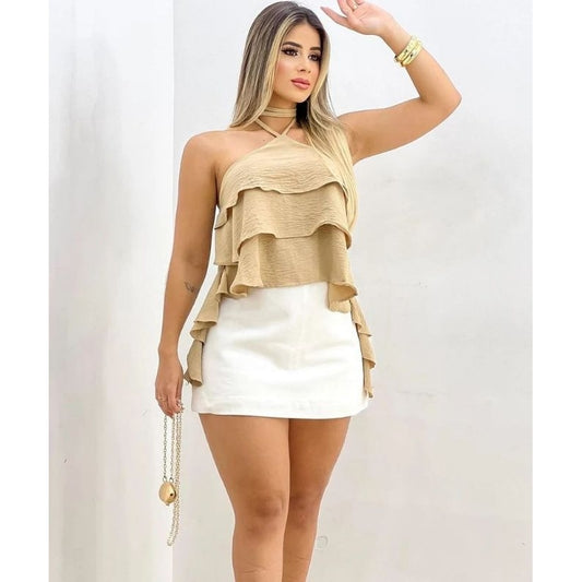 Blusa Feminina Bata de Verão com 3 Babados  Luxuosa