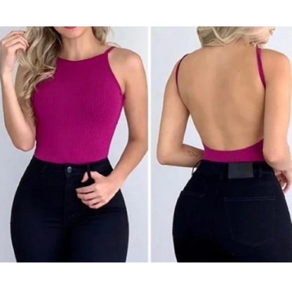Body Feminino Canelado Cavado Alcinha Costas nuas
