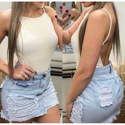 Body Feminino Canelado Cavado Alcinha Costas nuas