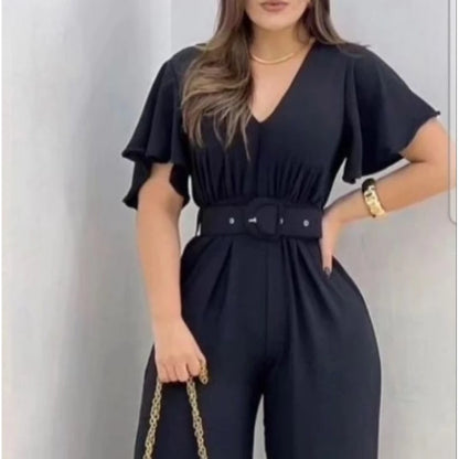 Macacão Longo Pantalona Feminino com Cinto Removível