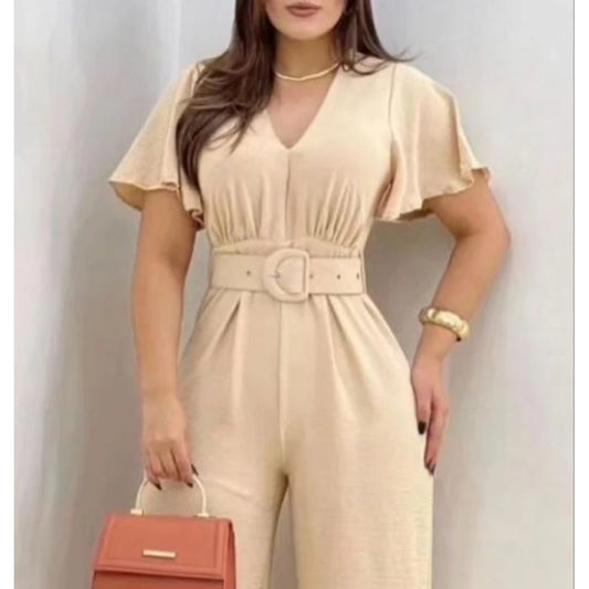 Macacão Longo Pantalona Feminino com Cinto Removível