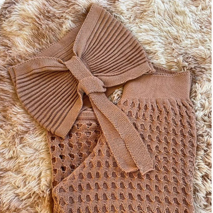 Conjunto Saída de Praia Verão Calça e Cropped Tomara que Caia Tricô