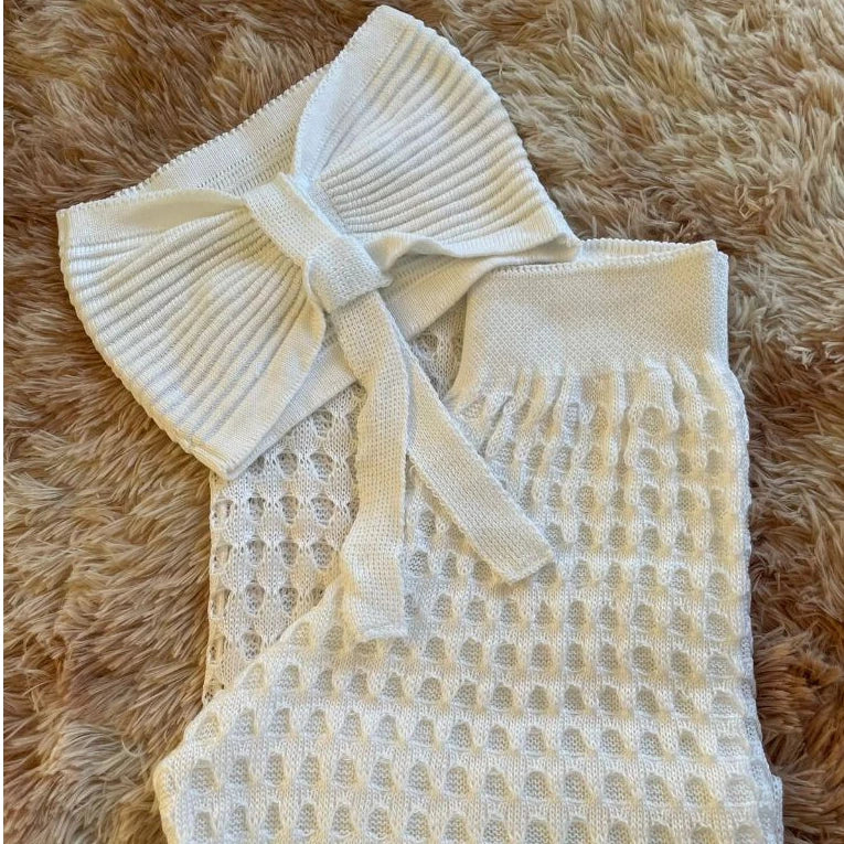 Conjunto Saída de Praia Verão Calça e Cropped Tomara que Caia Tricô