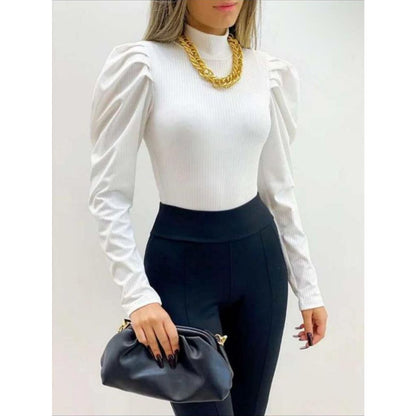 Blusa Feminina Manga Longa Princesa Gola Alta - Malha Canelada