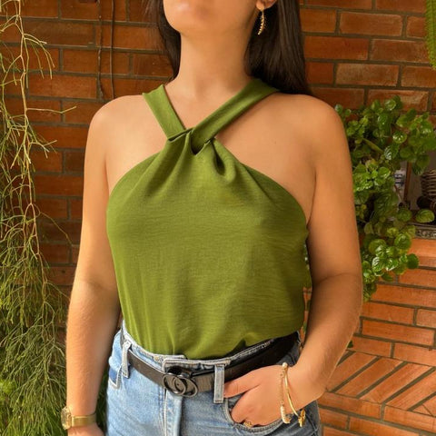 Blusa Feminina Elegante Nó Gola Transpassada