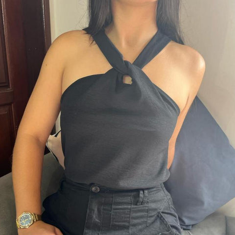 Blusa Feminina Elegante Nó Gola Transpassada