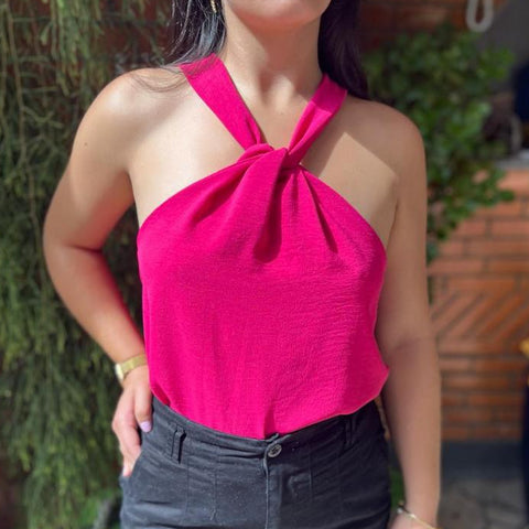 Blusa Feminina Elegante Nó Gola Transpassada