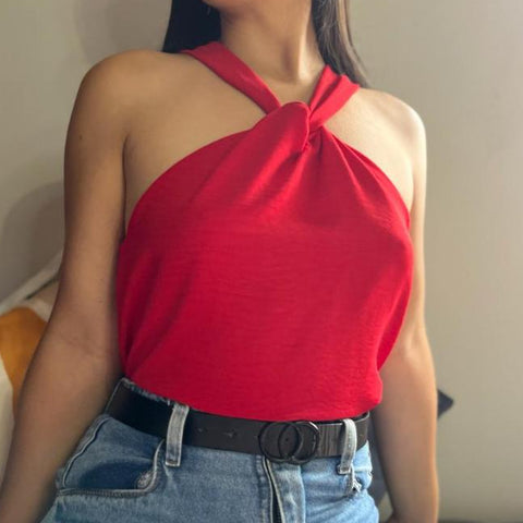 Blusa Feminina Elegante Nó Gola Transpassada