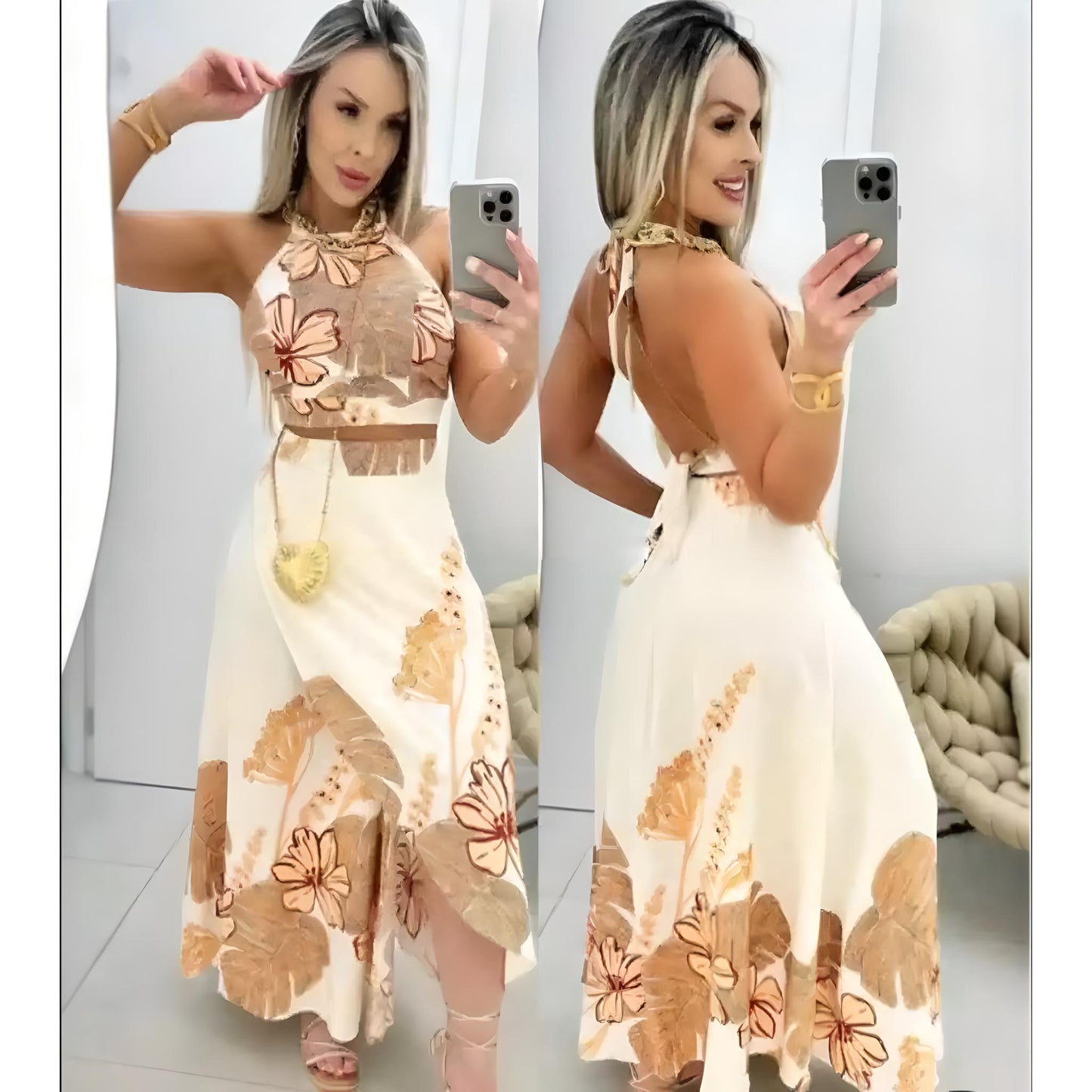 Conjunto Saia e Cropped estampado Simples Glamour