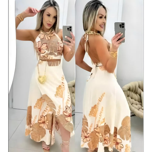 Conjunto Saia e Cropped estampado Simples Glamour