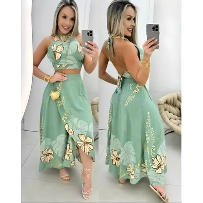 Conjunto Saia e Cropped estampado Simples Glamour