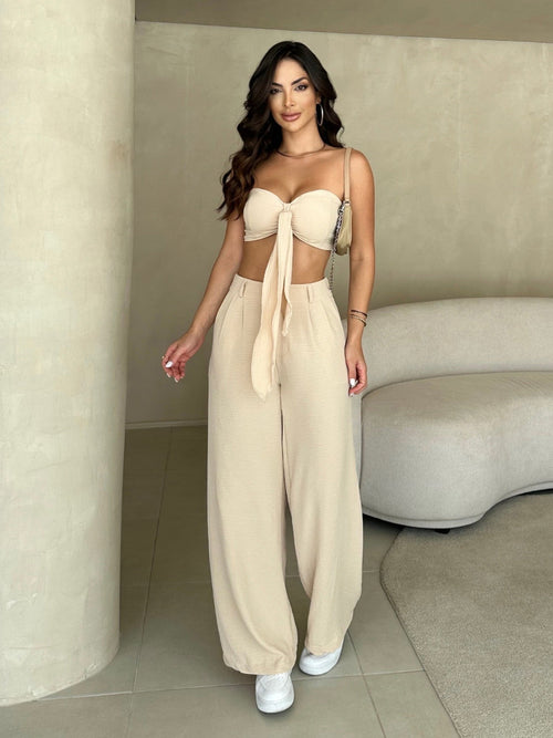 Conjunto Top com Laço e Calça Variante Duna Verão Simples Glamour