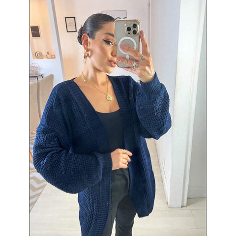 Cardigan Kimono Tricot Com Detalhe De Pompon Na Manga