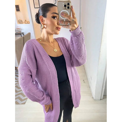 Cardigan Kimono Tricot Com Detalhe De Pompon Na Manga