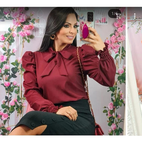 Camisa Feminina Social Manga Comprida - Crepe de Seda