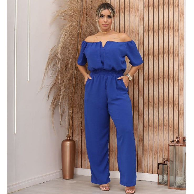 Macacão Longo Feminino Ciganinha Ombro a Ombro – Pantalona com Decote em V e Bojo
