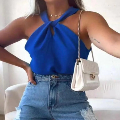 Blusa Regata Frente Única Gola Transpassada Soltinha