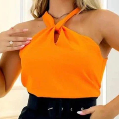 Blusa Regata Frente Única Gola Transpassada Soltinha
