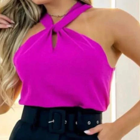 Blusa Regata Frente Única Gola Transpassada Soltinha