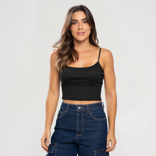 Blusa Feminina Alcinha Cropped Canelado