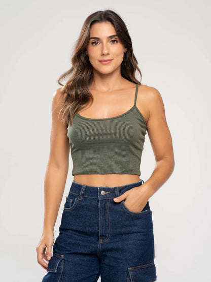 Blusa Feminina Alcinha Cropped Canelado