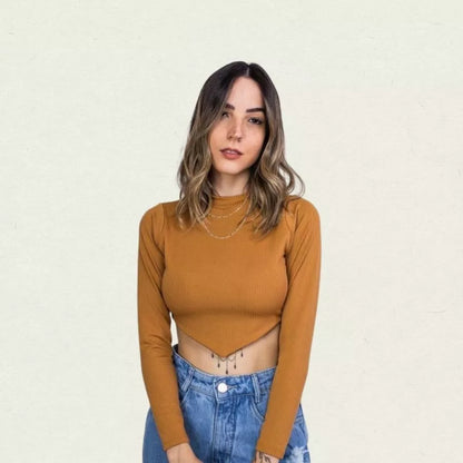 Cropped de bico manga longa feminina