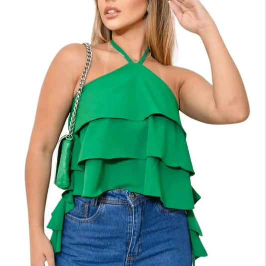 Blusa Feminina Bata de Verão com 3 Babados  Luxuosa Simples Glamour
