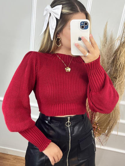 Cropped Manga Bufante Tricô Tricot Blusa de Frio Inverno