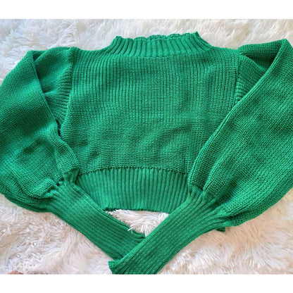 Cropped Manga Bufante Tricô Tricot Blusa de Frio Inverno