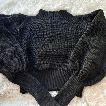Cropped Manga Bufante Tricô Tricot Blusa de Frio Inverno