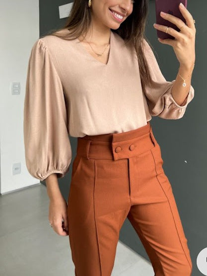 Blusa Feminina Manga 3/4 Tecido Crepe Duna Social Elegante
