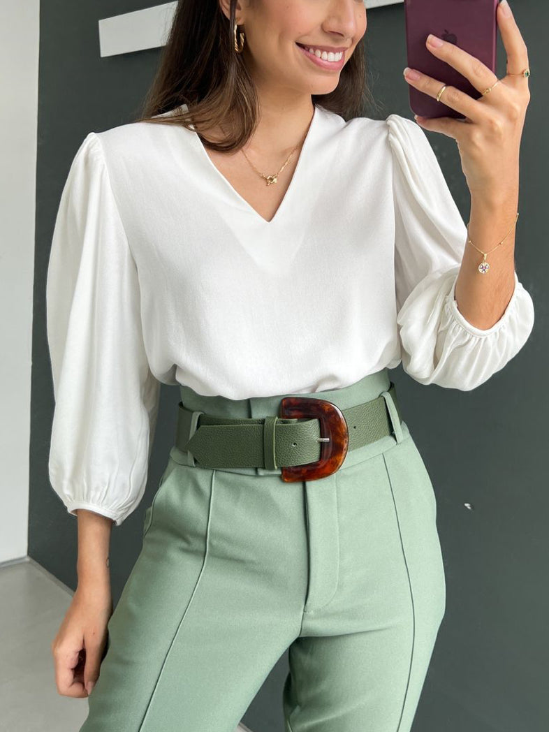 Blusa Feminina Manga 3/4 Tecido Crepe Duna Social Elegante