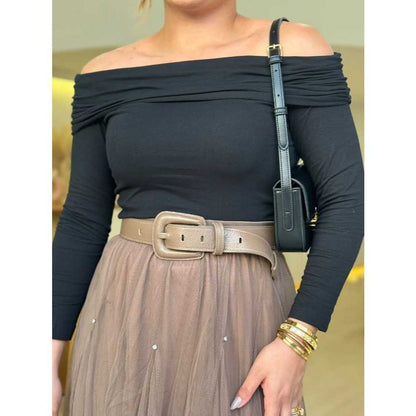 Blusa Ombro a Ombro Ciganinha Manga Comprida Moda Gringa