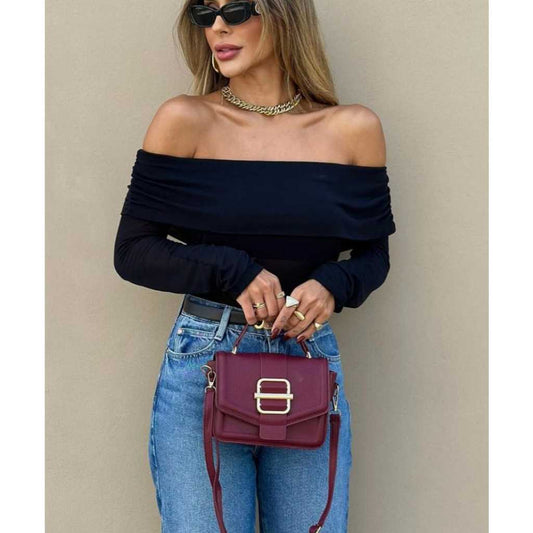Blusa Ombro a Ombro Ciganinha Manga Comprida Moda Gringa