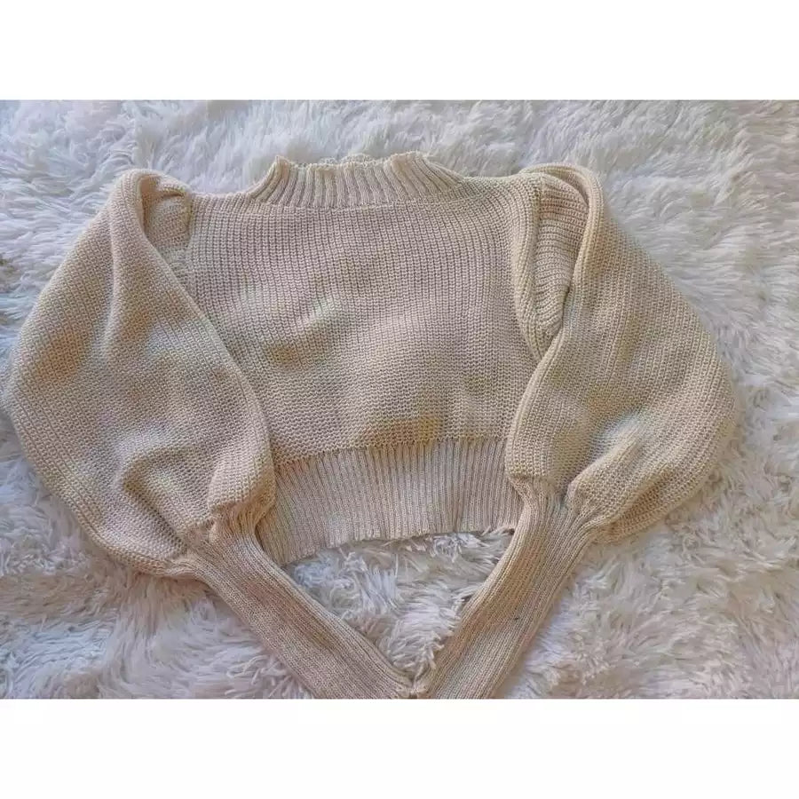 Cropped Manga Bufante Tricô Tricot Blusa de Frio Inverno