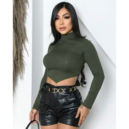 Cropped de bico manga longa feminina