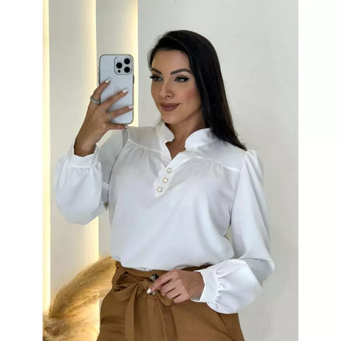 Blusa Feminina Manga Longa Social Elegante Botões
