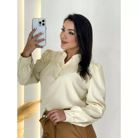 Blusa Feminina Manga Longa Social Elegante Botões
