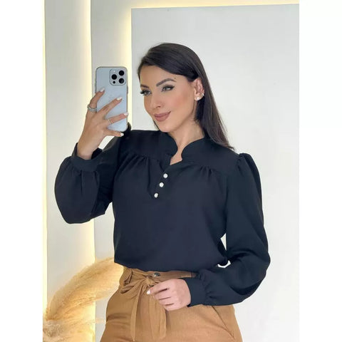 Blusa Feminina Manga Longa Social Elegante Botões