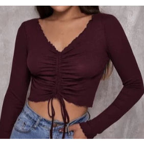 Cropped Feminino Drapeado Gringa  Manga Longa