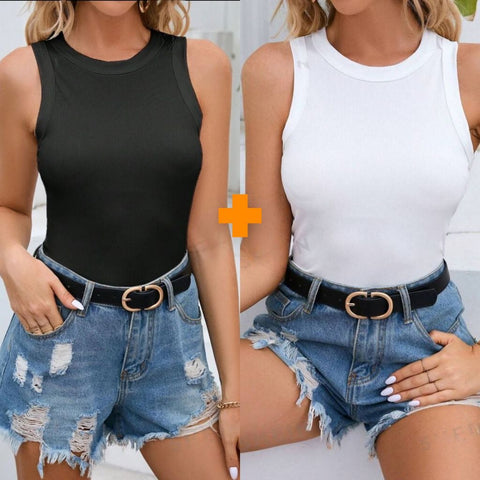 Kit 2 Blusas Feminina Regata Canelada Ribana Premium Social Americana Básica