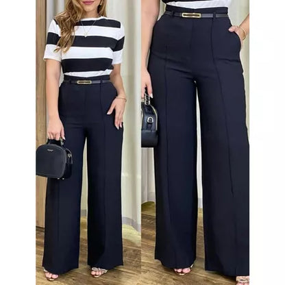 Calça Feminina Pantalona Alfaiataria Elegante com Cinto e Bolsos