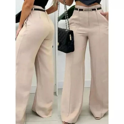 Calça Feminina Pantalona Alfaiataria Elegante com Cinto e Bolsos