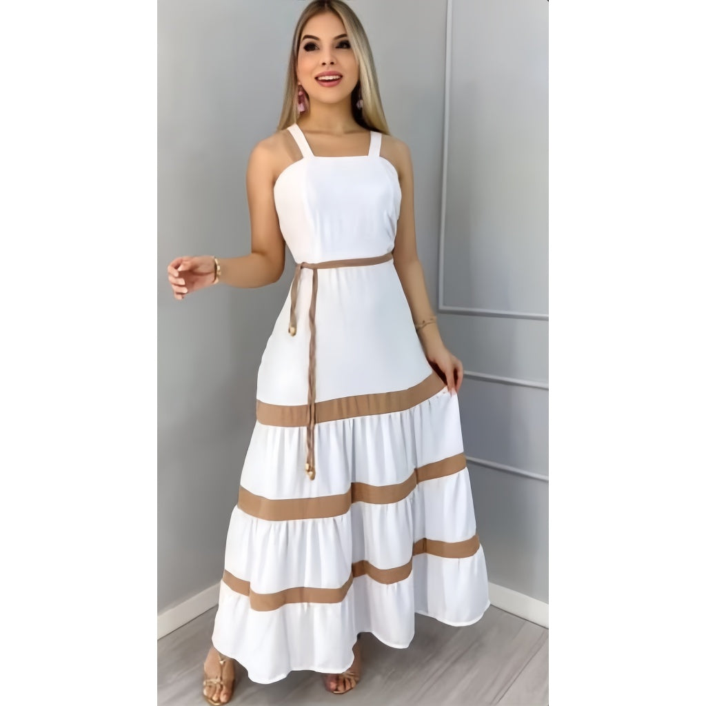 Vestido Longo Bicolor Tecido Duna