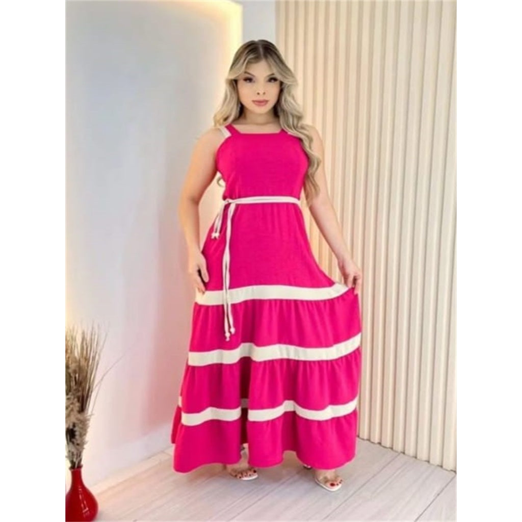 Vestido Longo Bicolor Tecido Duna