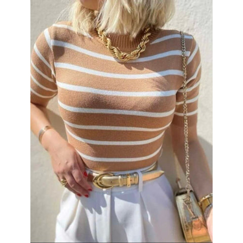 Blusa Feminina Modal Listrada Manga Curta Casual Social