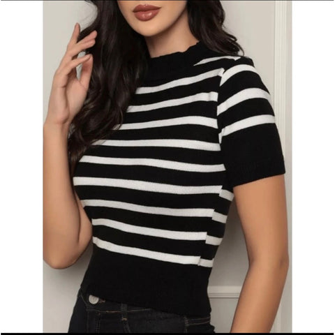 Blusa Feminina Modal Listrada Manga Curta Casual Social