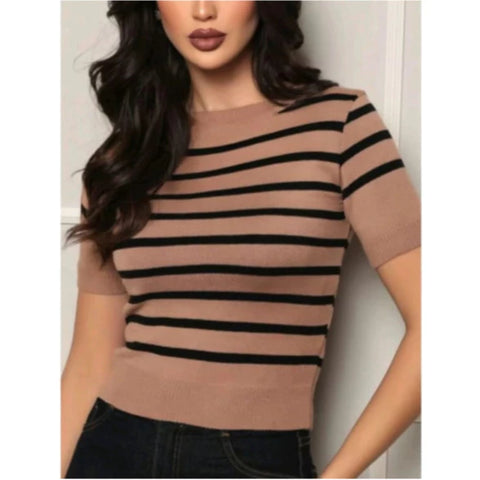 Blusa Feminina Modal Listrada Manga Curta Casual Social