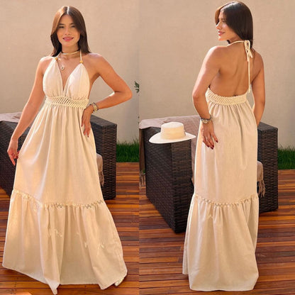 Vestido Longo de Linho e Algodão